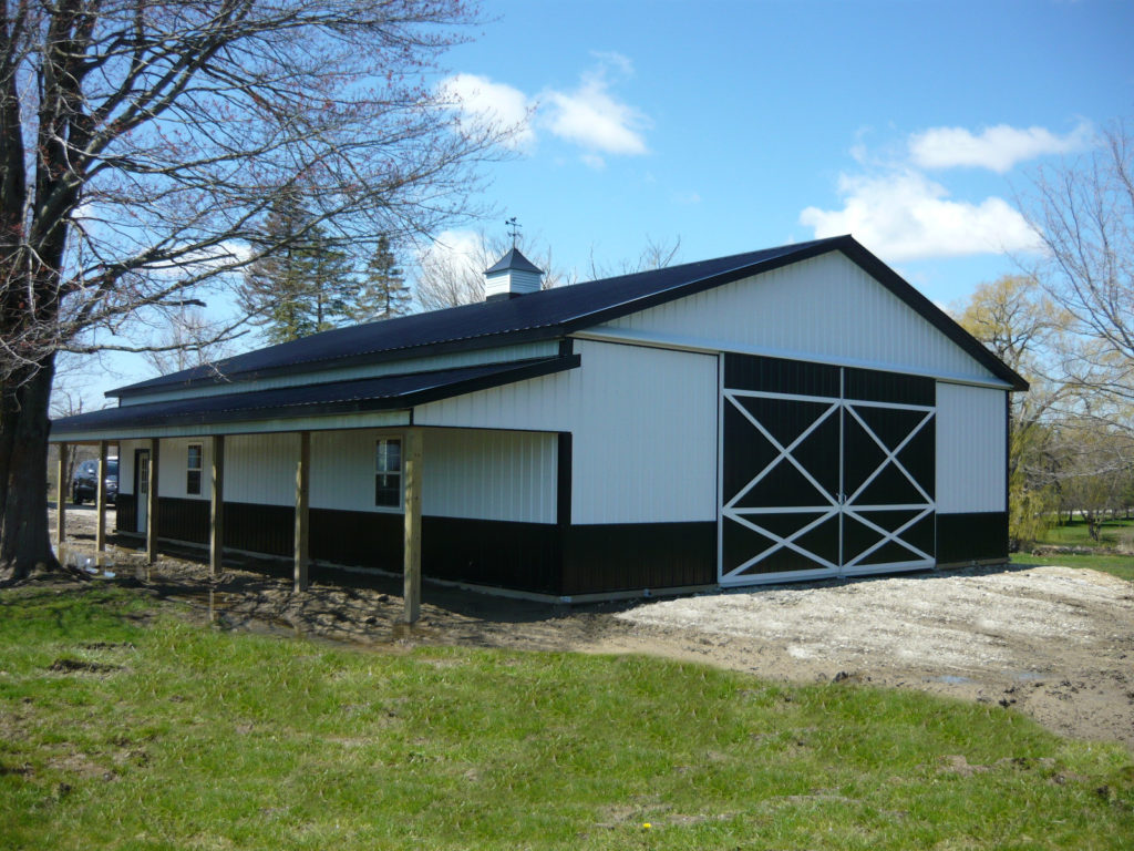 Pole Barn Building  - Building 188 - Horse Barn - White & Black