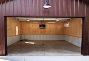 building interior with wood paneling on walls