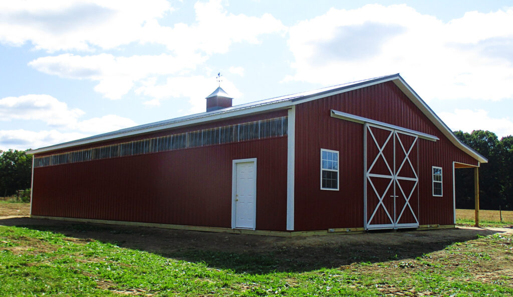 Pole Barn Building near Girard, OH - Building 24 - Barn with lean-to - Red & White