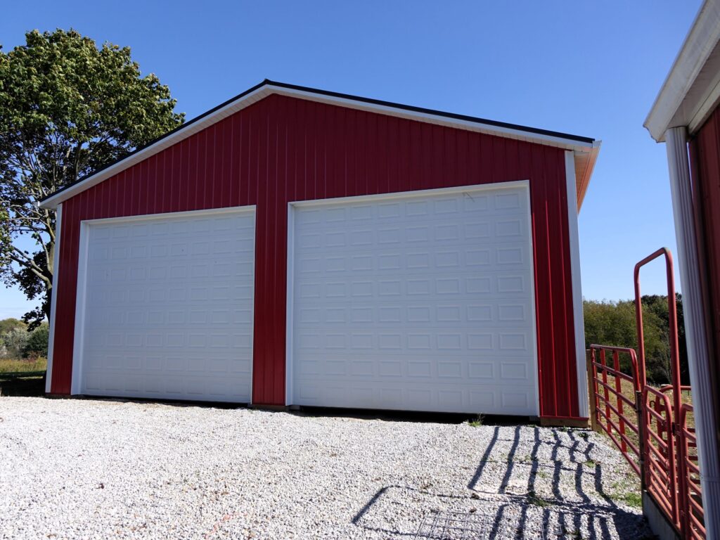 Pole Barn Building  - Building 216 - Large garage - Bright red, black, white